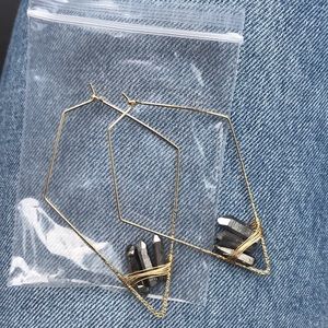 Raw smoky quartz hoop earrings